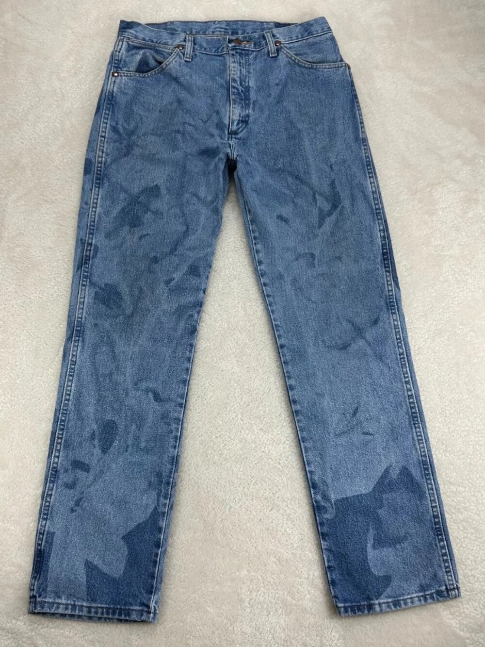 Wrangler Straight Jeans Mens 32x32 Denim Cowboy Cut Original Fit Western Bleach